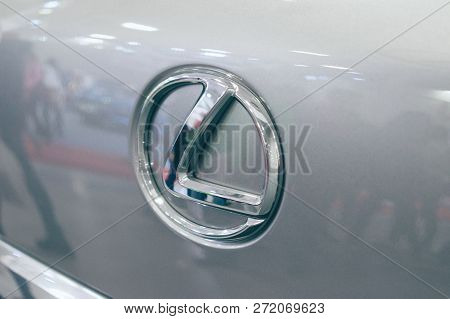 Kropivnitskiy, Ukraine  - 27 September, 2018: Close Up Lexus Metac Logo Closeup On The Lexus Car At 