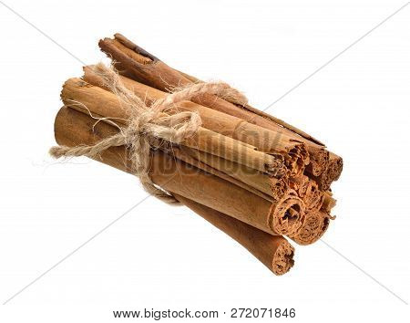 Bark From Cinnamomum Verum Or True Cinnamon Or Ceylon Cinnamon. Isolated On White Background