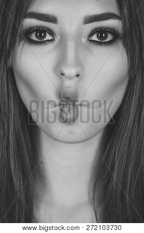 Woman With Fish Lips, Makeup Face, Beauty. Skin Care, Skincare, Treatment, Therapy, Healthcare, Cosm