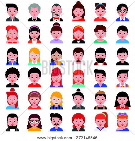 Avatar People Icon Set Two, Flat Design.