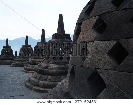 Magelang, Indonesia - October 30, 2018: Borobudur Temple In The Dawn.