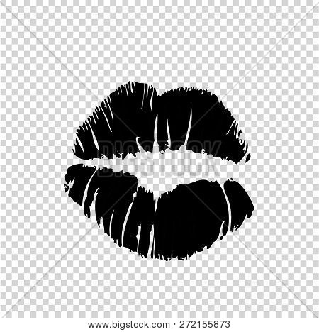 Vector Black Women Girls Lipstick Kissmark Print Silhouette Isolated On Transparent Background. Vale