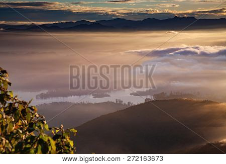 amazing sunrise seen from Sri Pada or Adam's Peak, Sri Lanka