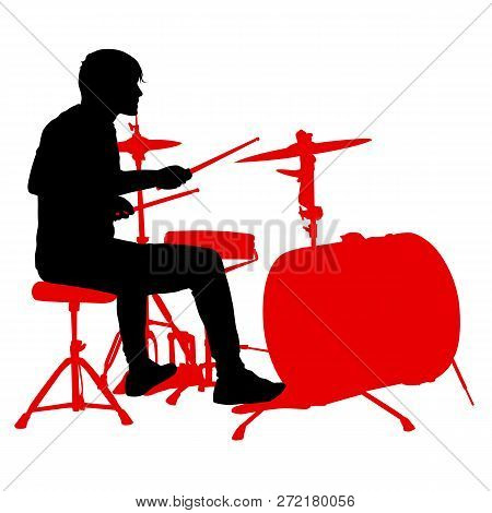 Silhouette Musician, Drummer On White Background, Vector Illustration