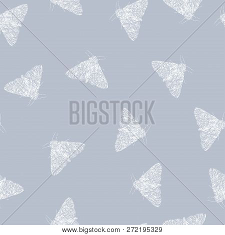 Seamless Background With Hand Drawn White Moths. Vector Illustration