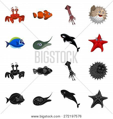 Isolated Object Of Sea And Animal Logo. Collection Of Sea And Marine Stock Symbol For Web.