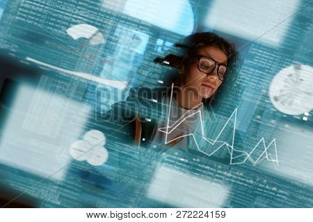 Young Woman Is Thinking About The Statistics