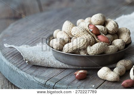 Peanut In Shell Texture And Background. Peanuts Texture. Shelled Peanuts. Healthy Food. Close Up Vie