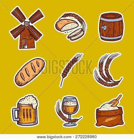 Barley Icon Set. Hand Drawn Set Of Barley Vector Icons For Web Design