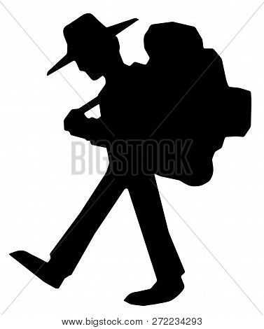 Hiker Walking Symbol Silhouette Stencil Black, Vector Illustration, Horizontal, Isolated