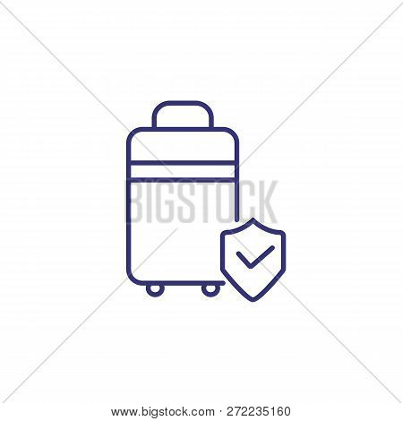 Protection Of Baggage Line Icon. Suitcase With Shield On White Background. Airport Safety Concept. V