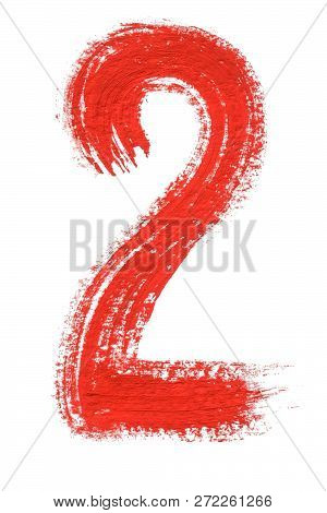2 - Hand Painted Red Watercolor Numbers. Isolated On White Background