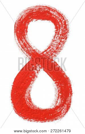 8 - Hand Painted Red Watercolor Numbers. Isolated On White Background