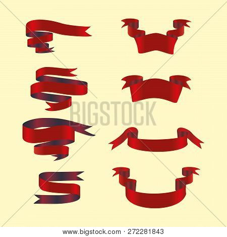 Red Isolated Ribbon Banners Set. Bulky Tapes.