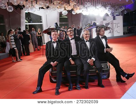 Jason Sudeikis, Lee Pace and Nick Hamm walk the red carpet ahead of the 'Driven' Premiere And Closing Night during the 75th Venice Film Festival at Sala Grande on September 8, 2018 in Venice, Italy. 