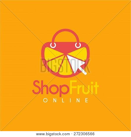 Vector Lemonade Online Shop Logo Design Template. Logo With Click Mouse, Bag And Lemonade Fruit Comb