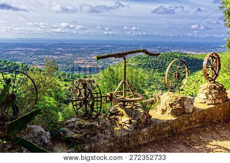Farmers Tool Santuari De Nostra Senyora De Cura Panoramic View Forest Meadow Field Mallorca