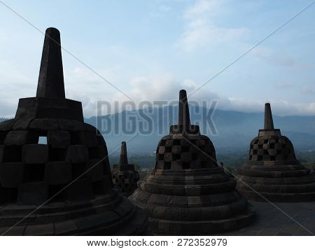 Magelang, Indonesia - October 30, 2018: Borobudur Temple In The Dawn.