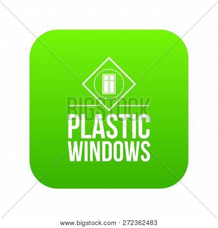 Plastic Window Icon Green Vector Isolated On White Background