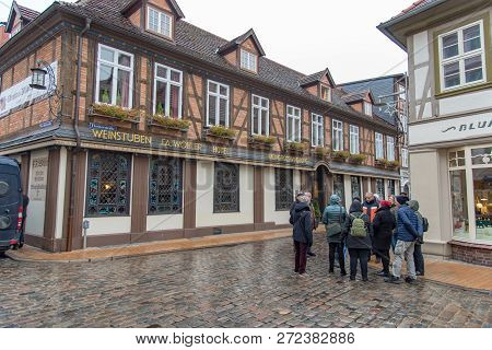 Historic Building In Schwerin Germany And A Group Of Tourists November 30 2018