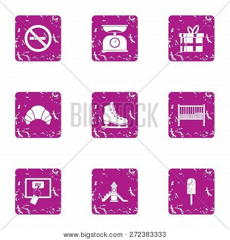Moppet Icons Set. Grunge Set Of 9 Moppet Icons For Web Isolated On White Background