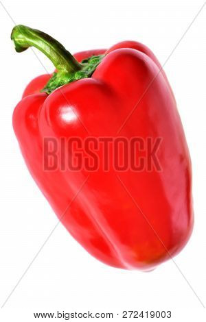 One Sweet Red Bell Pepper Isolated On White Background.