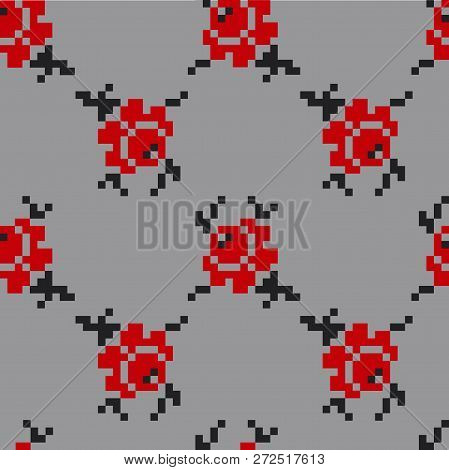 Seamless Pattern With Roses, Imitation Of Embroidery
