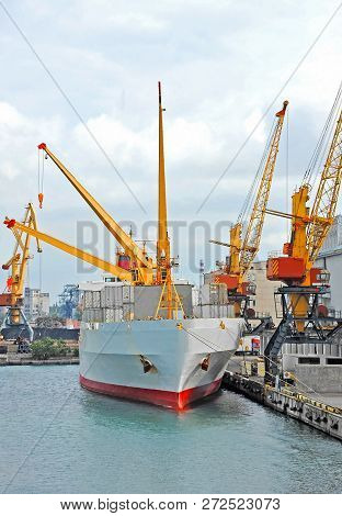 Port Cargo Crane, Ship And Container, Odessa, Ukraine