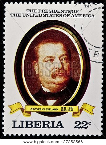 Libéria - por volta da década de 2000: Um selo imprimido em shows de Libéria presidente Grover Cleveland, por volta da década de 2000. 