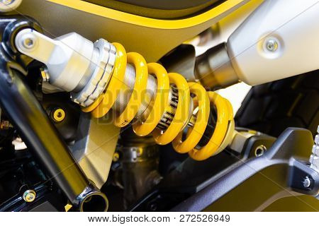 Nonthaburi Thailand:- Nov 30, 2018: Yellow Shock Absorbers , A Device For Absorbing Jolts And Vibrat
