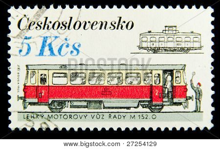 CZECHOSLOVAKIA - CIRCA 1986: A stamp printed in Czechoslovakia, shows streetcars, circa 1986