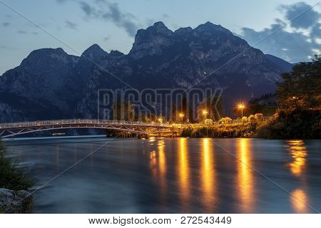 Bridge In Nago-torbole In Italy. Night View