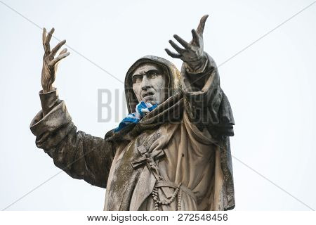 Statue Of Girolamo Savonarola In Ferrara In Emilia-romagna. Italy