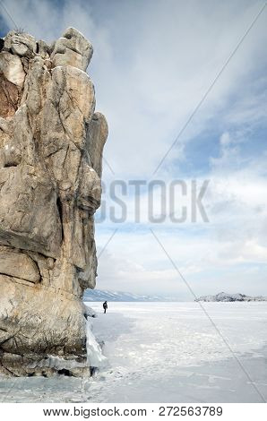 Rocky Coast Of Island Sharga Dogan In Strait Small Sea Of Lake Baikal
