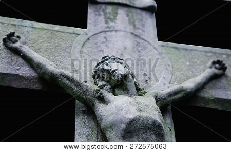 Bottom View Of Ancient Statue Of The Crucifixion Of Jesus Christ