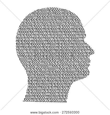 Silhouette Of Male Head On The Side Cyber Mind Abstract Schematic From Black Ones And Zeros Binary D