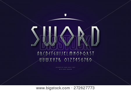 Stock Vector Silver Colored And Metal Chrome Geometric Sans Serif Font, Alphabet, Typeface. Letters 
