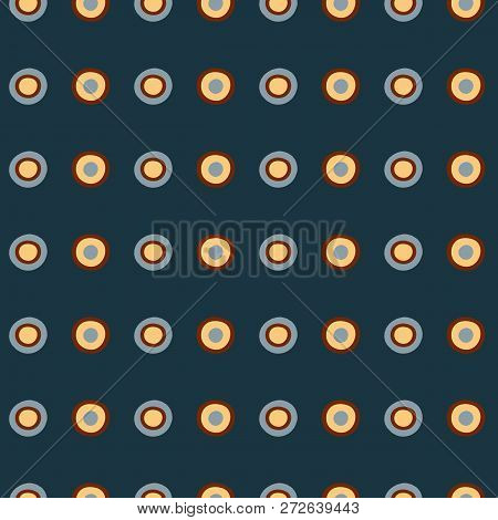 Hand Drawn Blue And Yellow Circles In Vector And Dots Vector Seamless Pattern On Dark Blue Backgroun