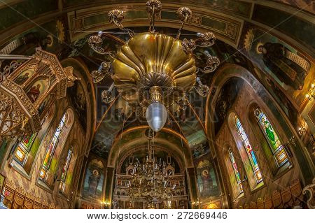 Bucharest, Romania - July 16, 2018: Inside Of The Orthodox Church Of Zlatari Located On Calea Victor
