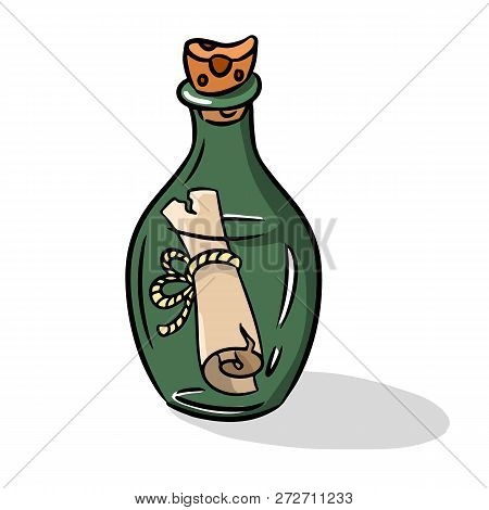 Message In The Bottle Icon In Cartoon Style Isolated On White Background. Pirates Symbol Stock Vecto