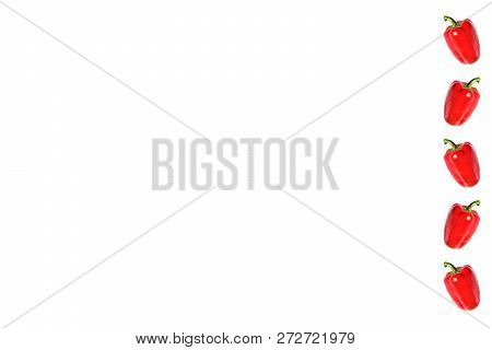 Sweet Pepper On White With Copy Space Background. Bell Pepper Photo Template. Cropped Photo Mockup W