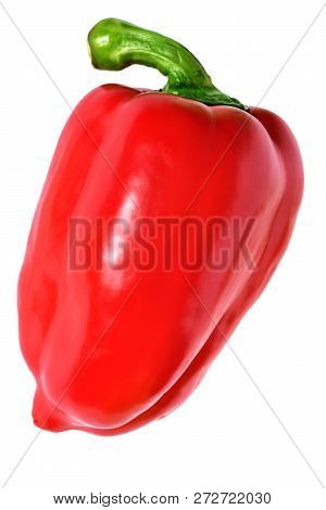 One Sweet Red Bell Pepper Isolated On White Background.