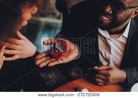 African Handsome Man Proposing To Girlfriend. Romantic Couple In Love Dating. Cutel Man And Girl In 
