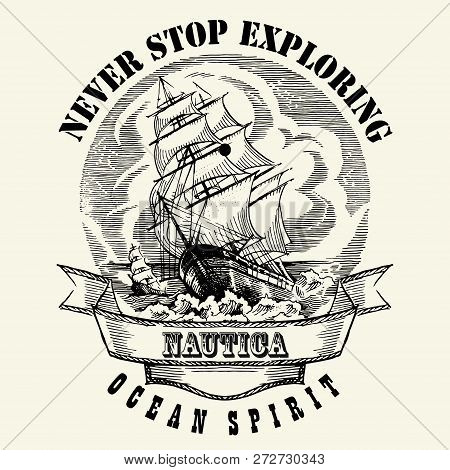Sea Illustration Retro Style. Isolated Vector Illustration.