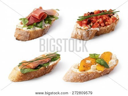 Traditional spanish tapas set on white background