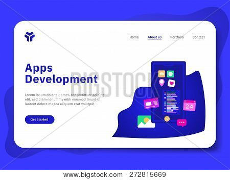 Landing Page Template Of App Development. Modern Flat Design Concept Of Web Page Design For Website 