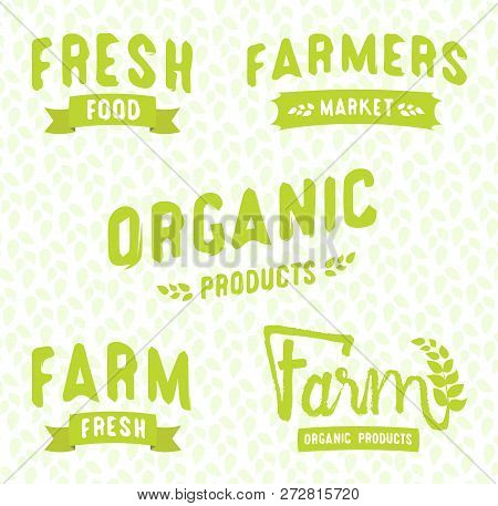 Farmers Market Logos Templates Vector Objects Set. Vector Food Labels For Vegetarian Restaurant, Caf