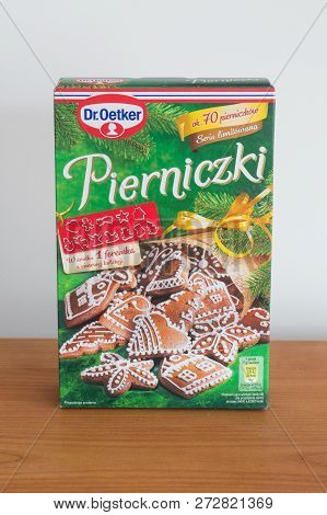 Pruszcz Gdanski, Poland - December 4, 2018: Dr. Oetker Gingerbread Box.