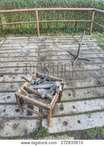 Blacksmith Use Especial Tools For His Work. Pliers, Hoof Knife, Rasp, Rough Hoof File, Whetstone, To