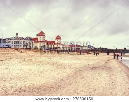 Kurhaus Promenade, Binz, Germany, 27th Of January 2018.  View From The Beach Bridge. The Kurhaus Was
